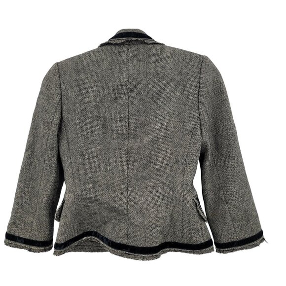 Vtg Y2K Banana Republic Petite Herringbone Blazer 2P Gray Wool Velvet Academia - Picture 2 of 8